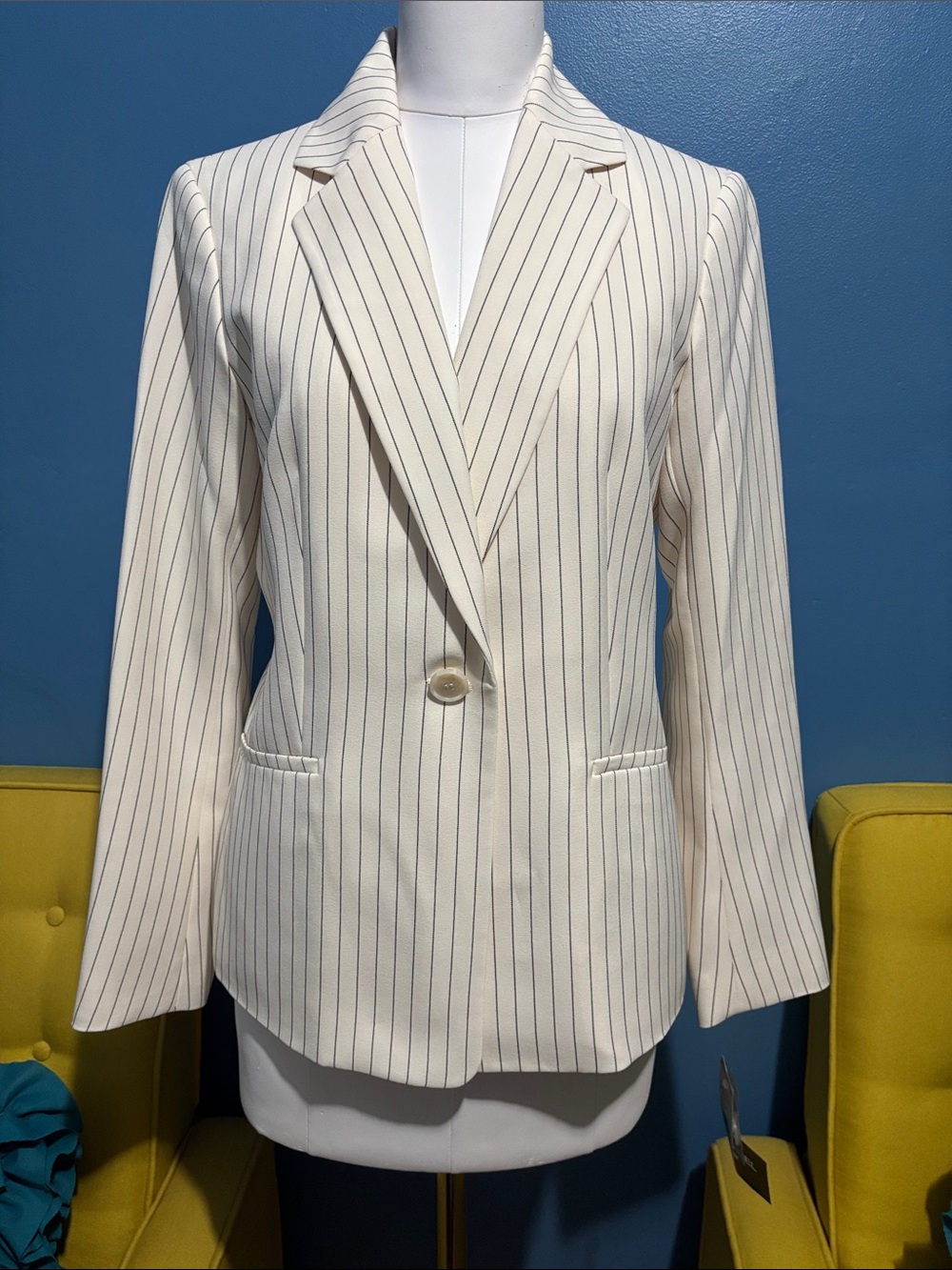 Cream Pinstripe Single-Button Blazer